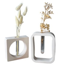 Aberto Design Juego de Jarrones de Concreto Gris y Blanco